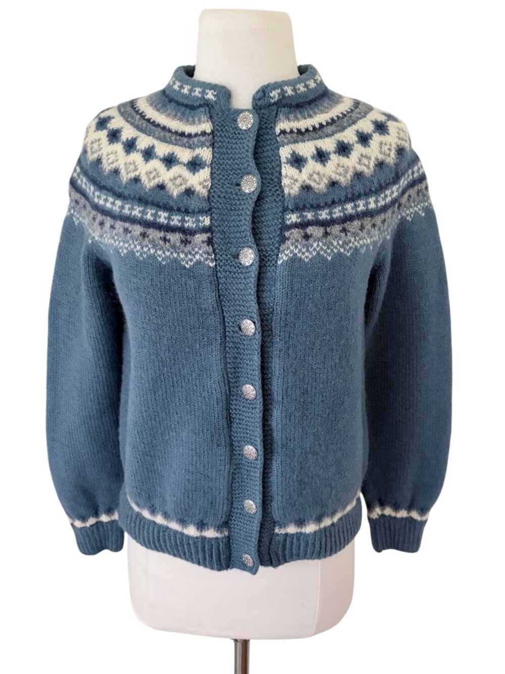 vtg Nordic Fair Isle cardigan sweater fits M thick wool